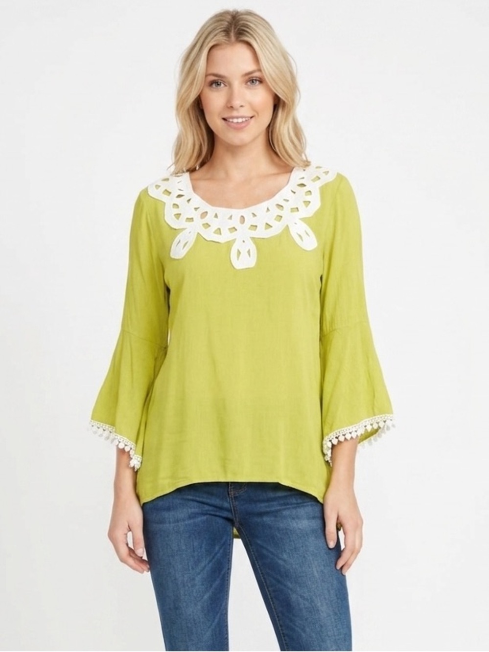 Entro large boho crochet bell sleeve blouse